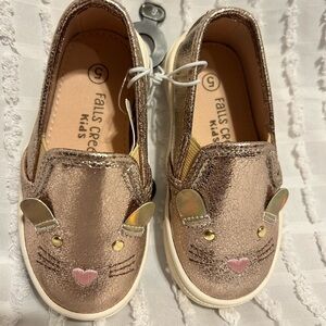 Falls Creek Kids Girls Size 5 Rose Gold Metallic Cat Slip On Sneakers Toddler‎